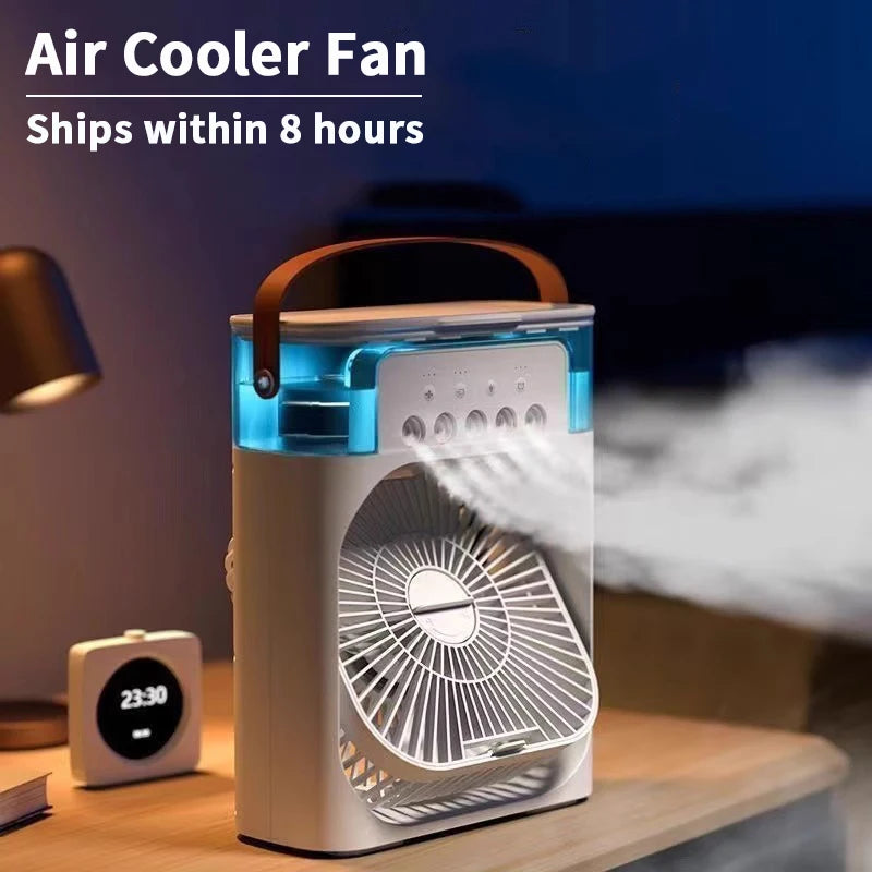Portable 3-in-1 Air Cooler Humidifier Fan with 7-Color LED Light 600ml