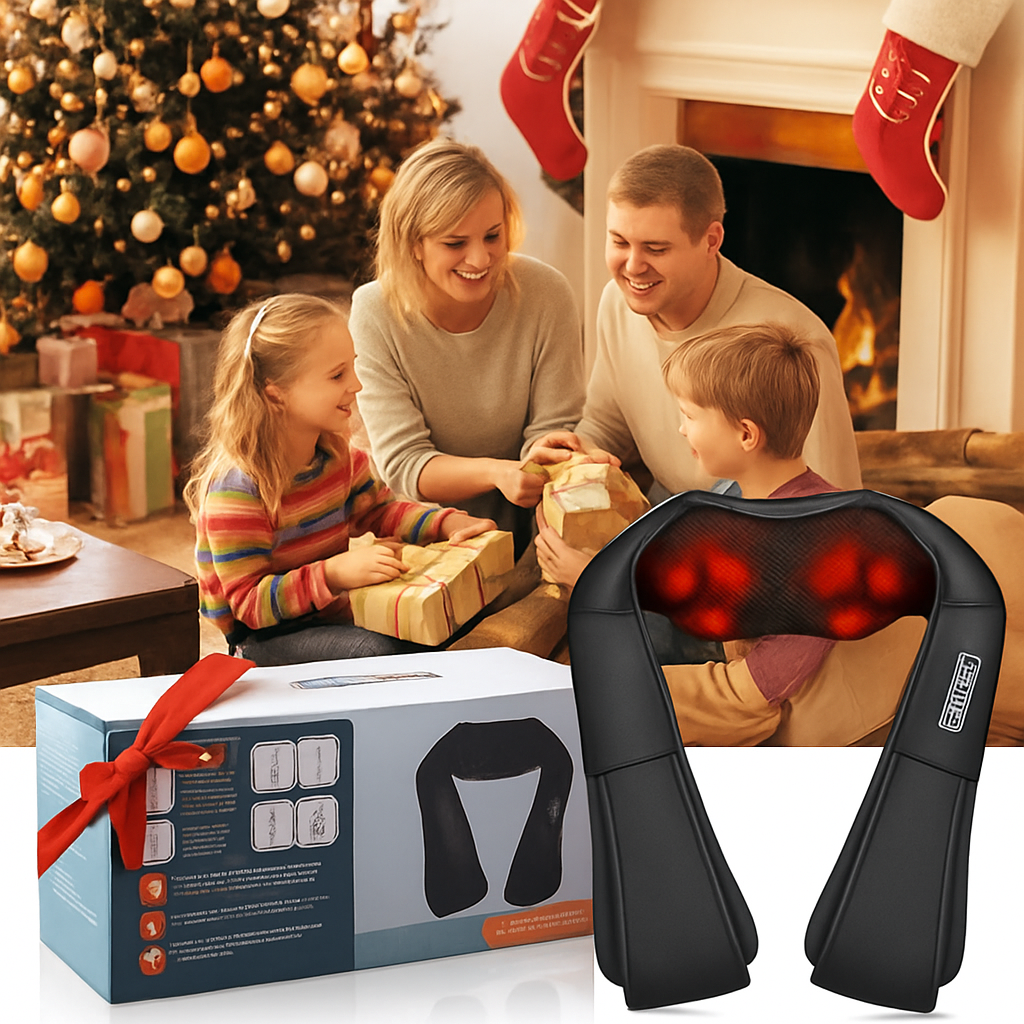 FlexoraCare I ThermoFlex | 3D-massageapparat för djupvävnad i nacke och axlar med värmeterapi Bärbar design för ultimat avkoppling