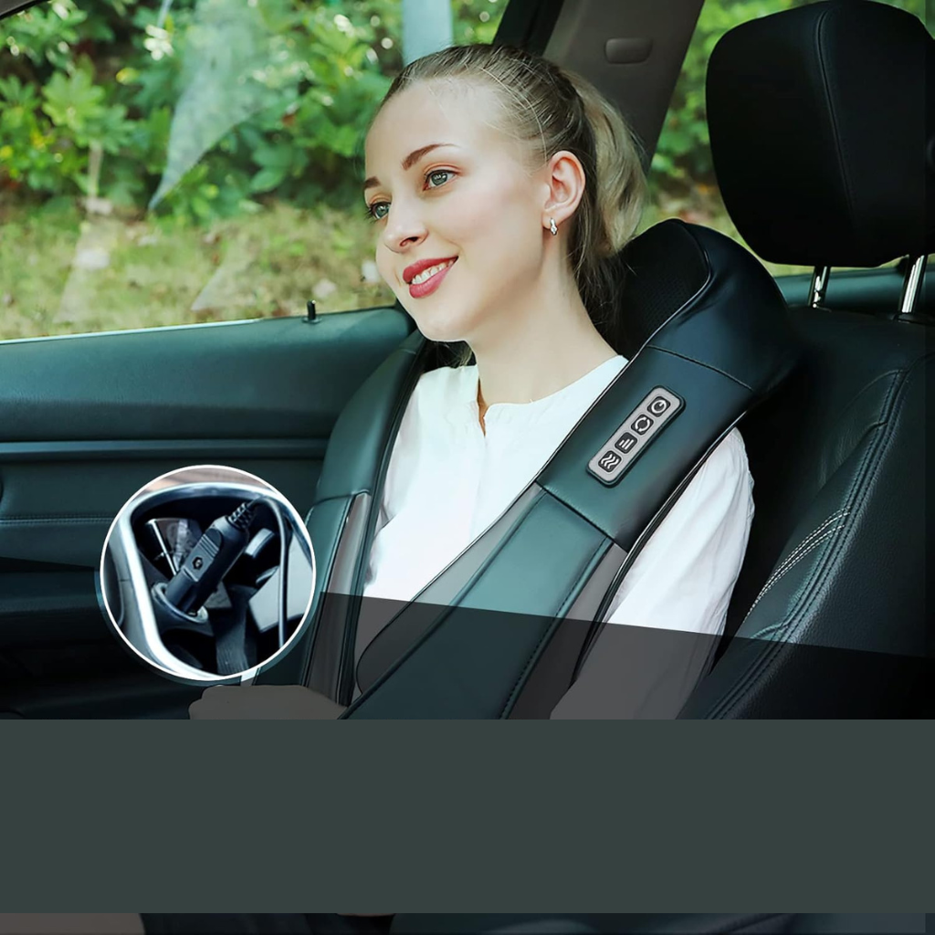 FlexoraCare I ThermoFlex | 3D-massageapparat för djupvävnad i nacke och axlar med värmeterapi Bärbar design för ultimat avkoppling