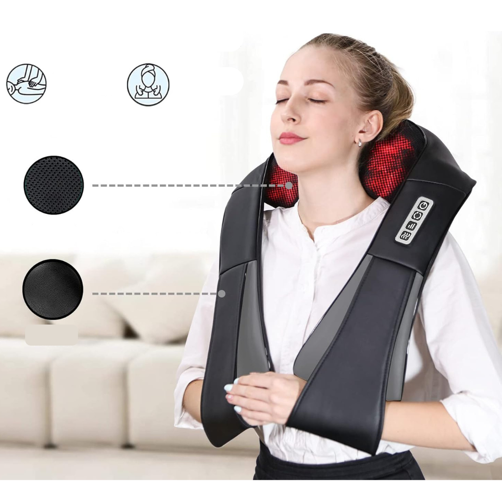 FlexoraCare I ThermoFlex | 3D-massageapparat för djupvävnad i nacke och axlar med värmeterapi Bärbar design för ultimat avkoppling