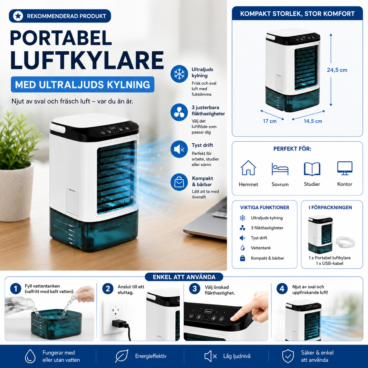 FlexCool | Bärbar luftkylare med 3 hastigheter och ultraljudsdimma