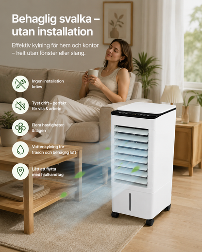 FlexCool Pro – Bärbar Luftkylare | 3-i-1 Kylning, Luftfuktning & Rening | Utan Installation
