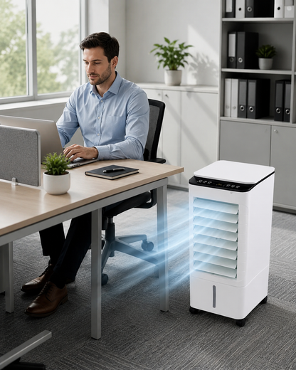 FlexCool Pro – Bärbar Luftkylare | 3-i-1 Kylning, Luftfuktning & Rening | Utan Installation