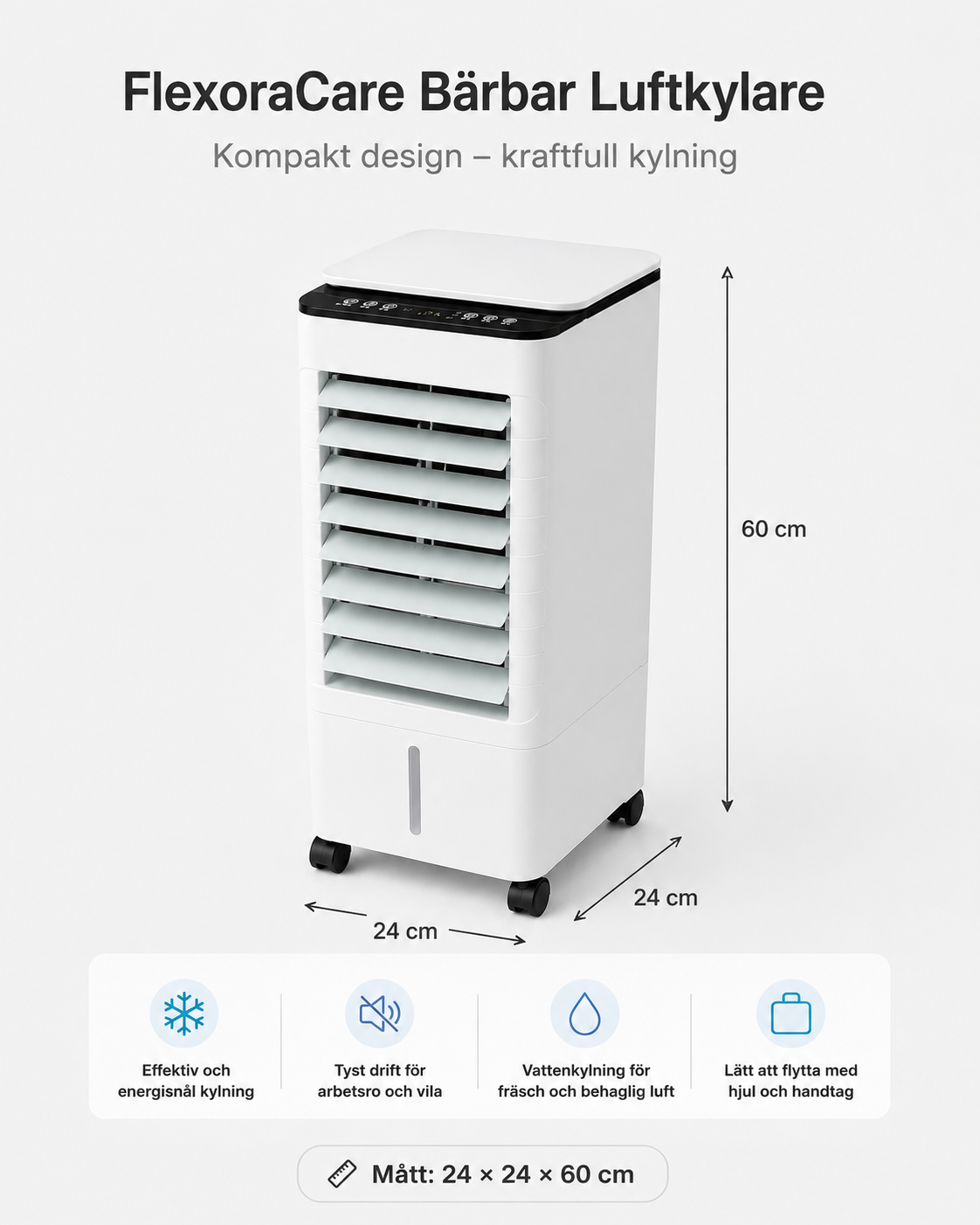 FlexCool Pro – Bärbar Luftkylare | 3-i-1 Kylning, Luftfuktning & Rening | Utan Installation
