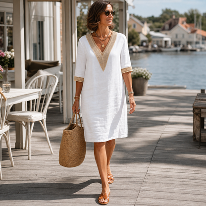 Elegant Sommarklänning Dam i Linne med Andningsbart Material | Perfekt för Varma Dagar