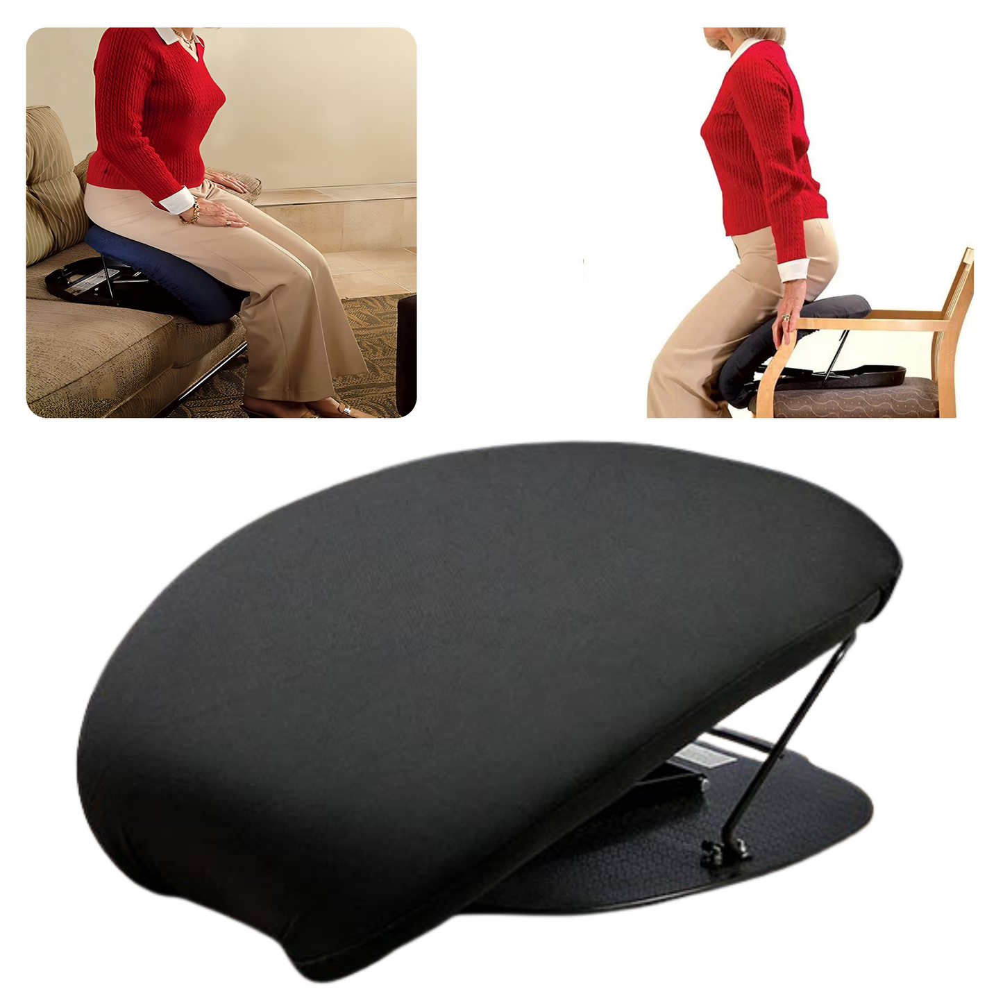 Portable lift-assist seat with padded cushion and carry handle