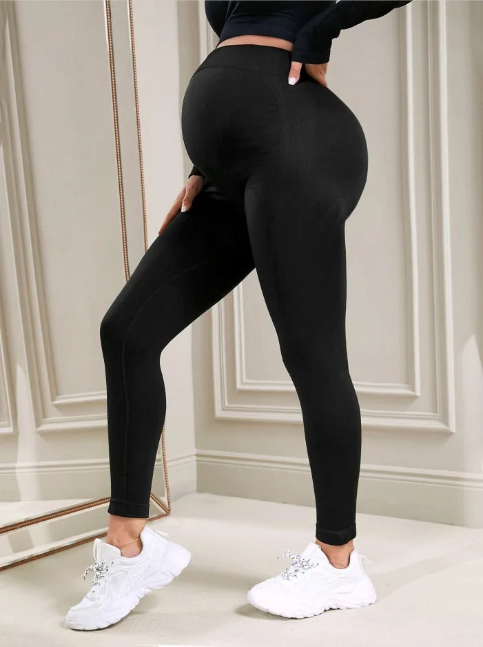 Gravidleggings | Högmidjade Leggings i Stretchigt Material för Optimal Komfort under Graviditet 0