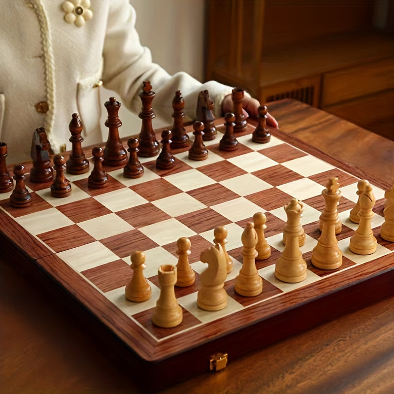 Lyxigt Schackspel i Massivt Trä med Handgjorda Pjäser | Elegant Design för Strategiska Spel 5