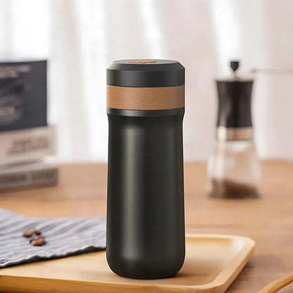 Portabel Fransk Presskaffebryggare i Rostfritt Stål med Läckagesäkert Lock | Perfekt för Resor och Camping 0
