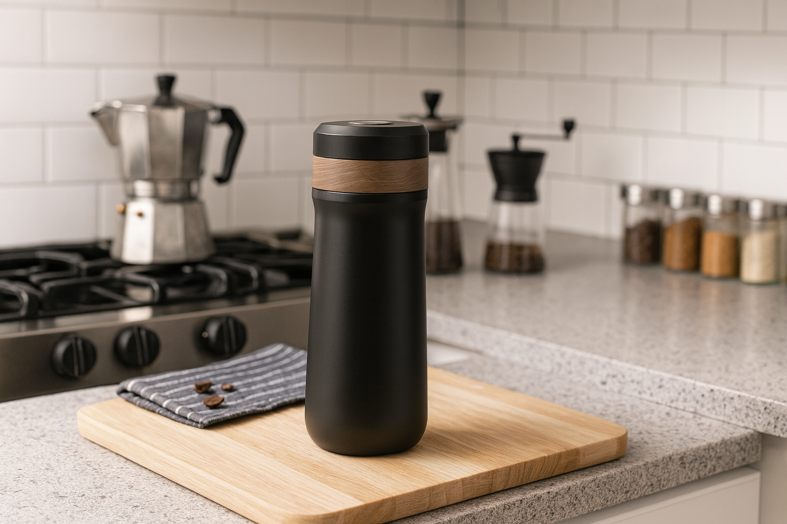 Portabel Fransk Presskaffebryggare i Rostfritt Stål med Läckagesäkert Lock | Perfekt för Resor och Camping 1