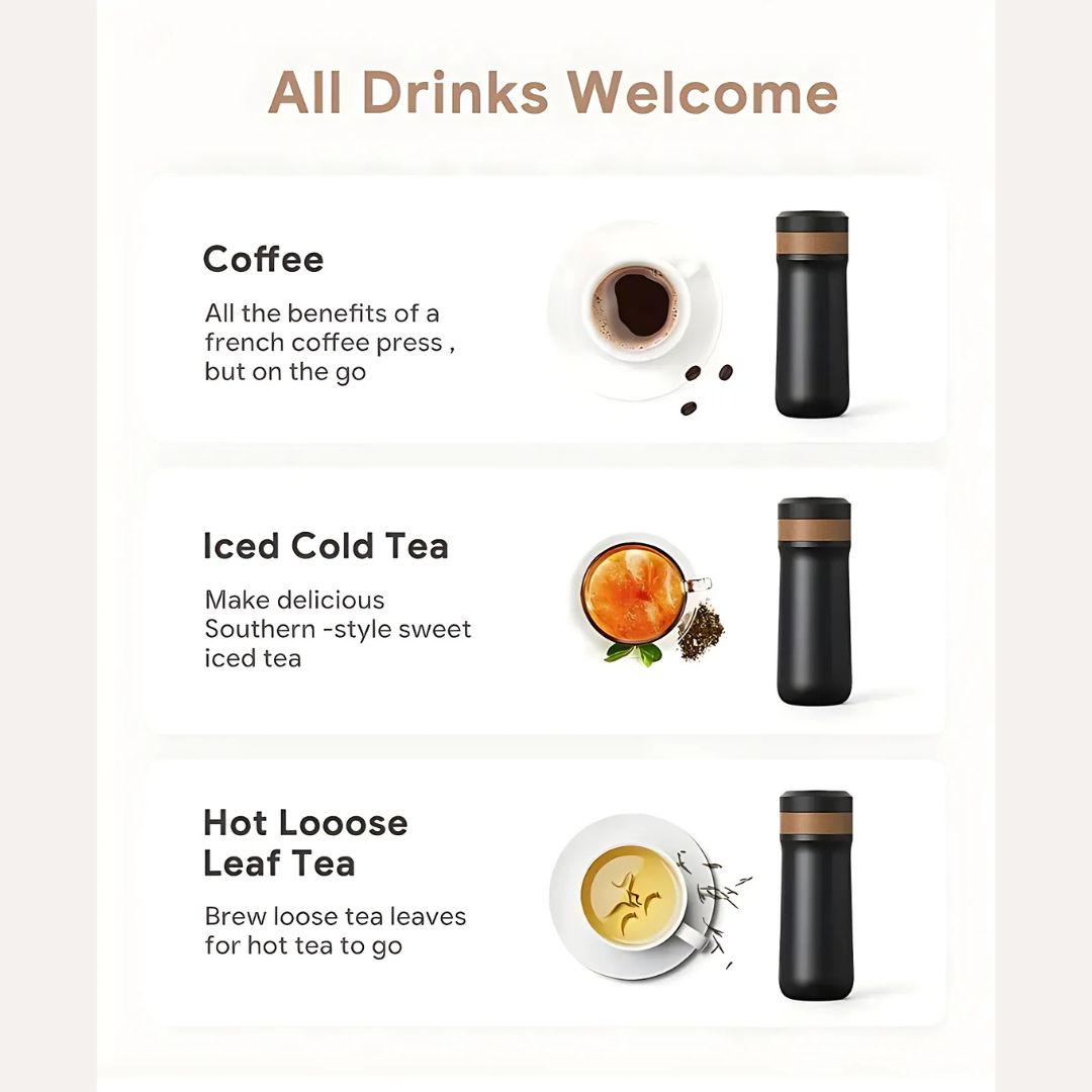 Portabel Fransk Presskaffebryggare i Rostfritt Stål med Läckagesäkert Lock | Perfekt för Resor och Camping 6