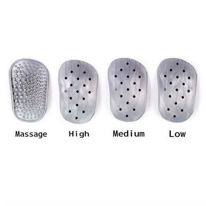 Visar hela uppsättningen av innersulan inklusive massageinsats med knölar som masserar foten vid gång