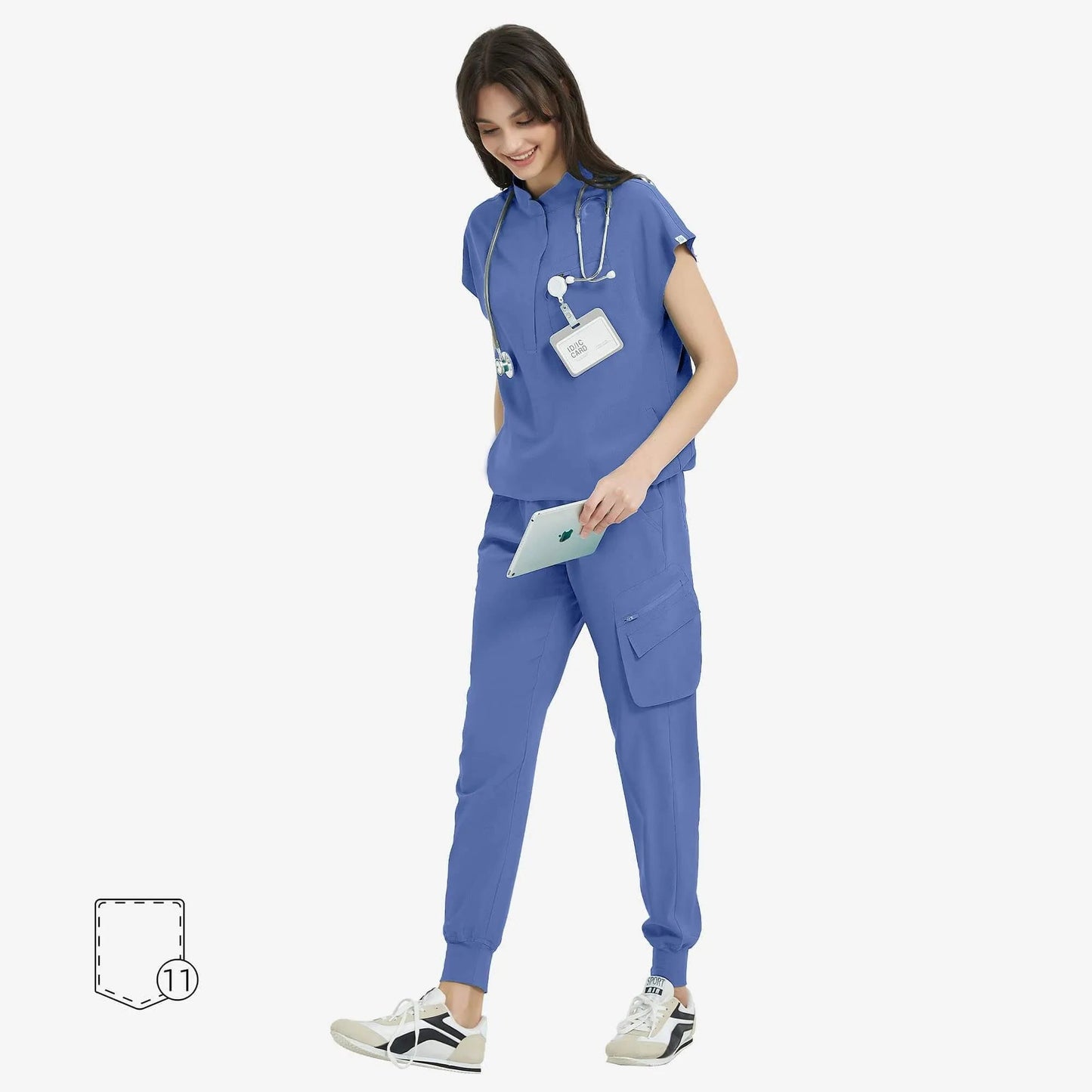 Raven | Arbetskläder Dam Oversized Scrub Set med Dold Dragkedja | Bekväm och Funktionell Arbetsklädsel för Vårdpersonal 10