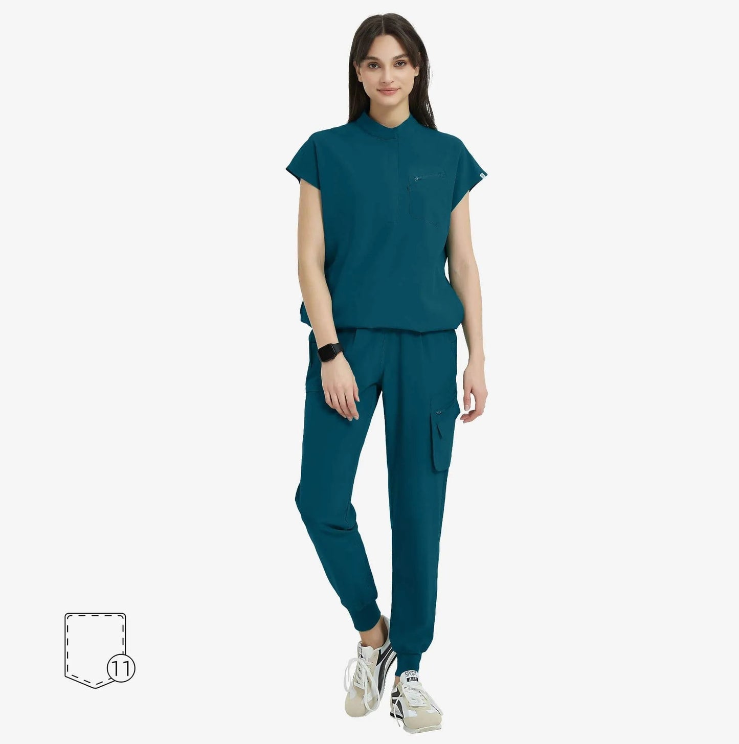 Raven | Arbetskläder Dam Oversized Scrub Set med Dold Dragkedja | Bekväm och Funktionell Arbetsklädsel för Vårdpersonal 12
