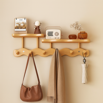 Ripple Bamboo | Väggställ för Entré med Minimalistisk Design och Extra Hylla | Praktisk Förvaring för Jackor och Nycklar 2