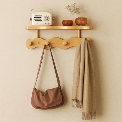 Ripple Bamboo | Väggställ för Entré med Minimalistisk Design och Extra Hylla | Praktisk Förvaring för Jackor och Nycklar 3