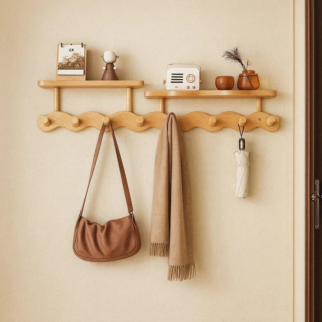 Ripple Bamboo | Väggställ för Entré med Minimalistisk Design och Extra Hylla | Praktisk Förvaring för Jackor och Nycklar 5