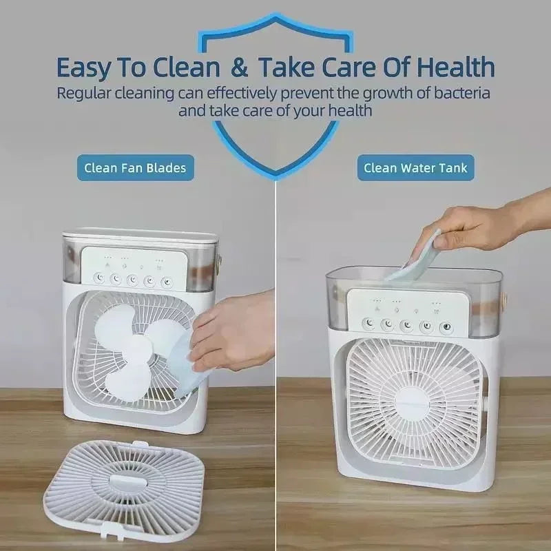 Portable 3-in-1 Air Cooler Humidifier Fan with 7-Color LED Light 600ml