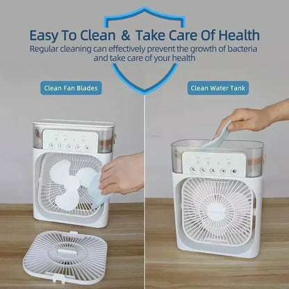 Portable 3-in-1 Air Cooler Humidifier Fan with 7-Color LED Light 600ml