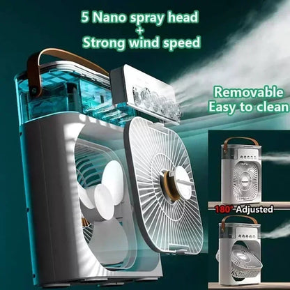 Portable 3-in-1 Air Cooler Humidifier Fan with 7-Color LED Light 600ml