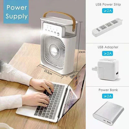Portable 3-in-1 Air Cooler Humidifier Fan with 7-Color LED Light 600ml
