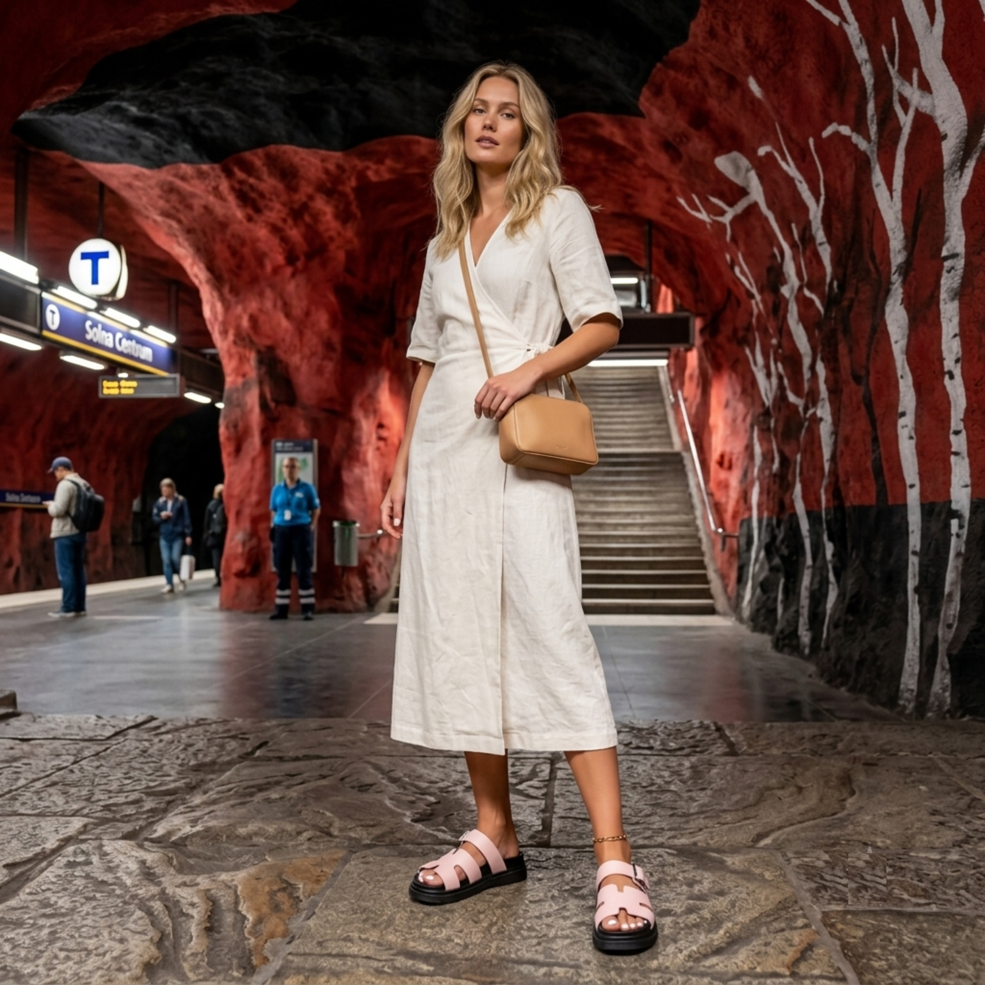 Stilrena vita damsandaler med gulddetaljer och justerbara spännen för perfekt passform.
